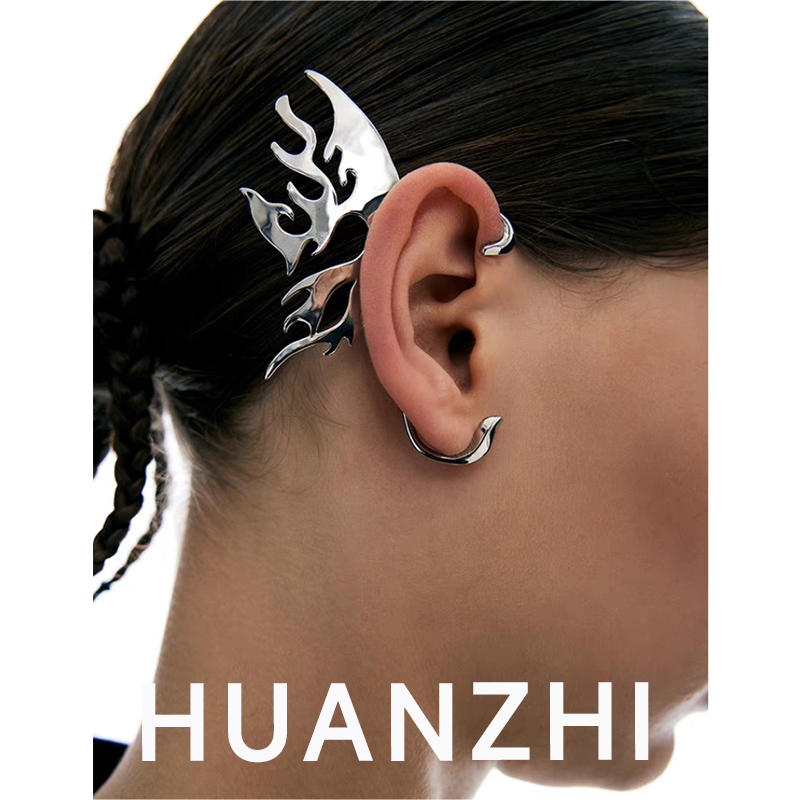 Men Accessories Earrings - HUANZHI srebrny kolor mechaniczny motyl spersonalizowane