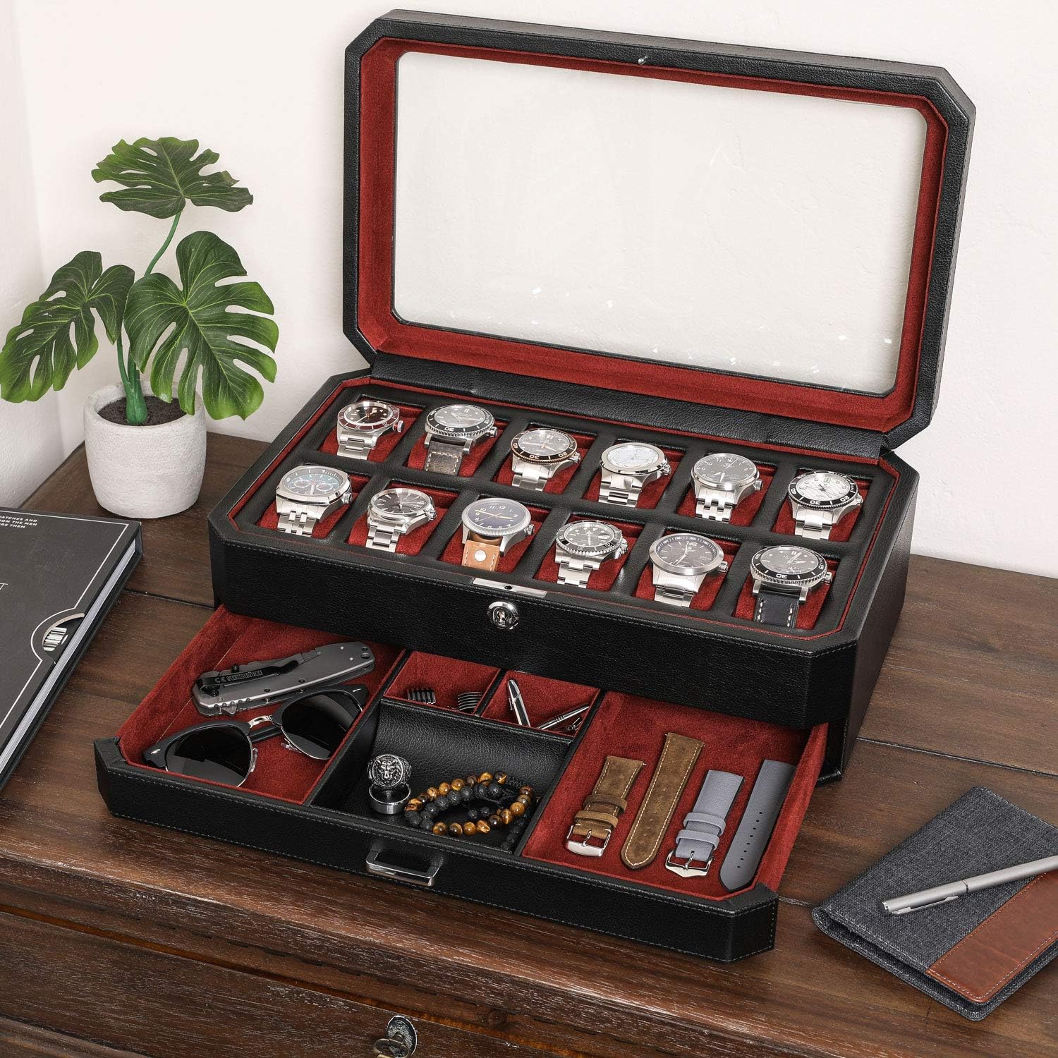 Skórzane pudełko na 12 zegarkó – Men Accessories Drawer recenzja i cena