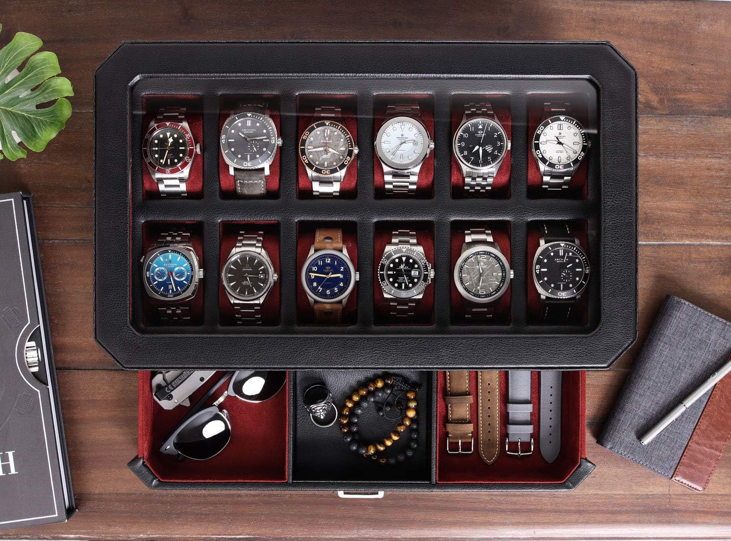 Skórzane pudełko na 12 zegarkó – Men Accessories Drawer recenzja i cena